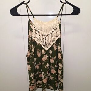 Floral Green Cream Spaghetti Strap Top Medium